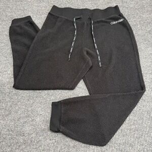 Calvin Klein Womens Black Fleece Jogger Sweatpants L Drawstring Sleep Lounge